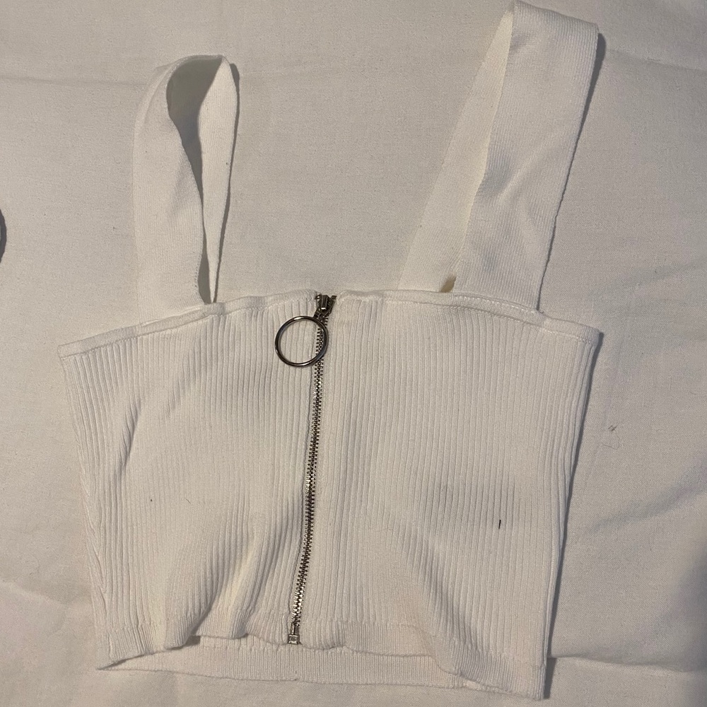 White zip up crop top